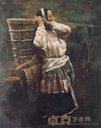 马骏 1998年作 背竹篓的女人 100×80cm